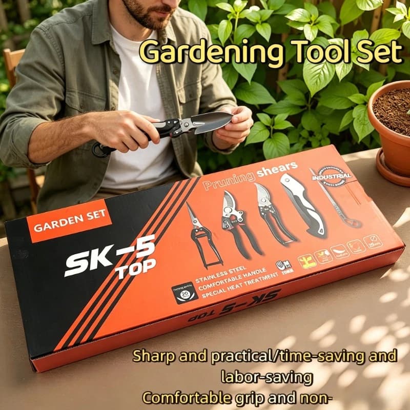 5 Piece Gardening Tool Set Pruning Shears Folding Saw Garden Hand Tools Kit for Plants Trimming Outdoor Camping