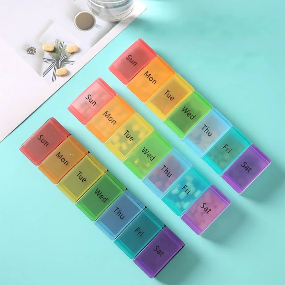 New Hot Premuim Weekly Large Box Rainbow Pills Organizer 1 hour per day Daily Pills Case for Fish Oil Vitamin Supplements