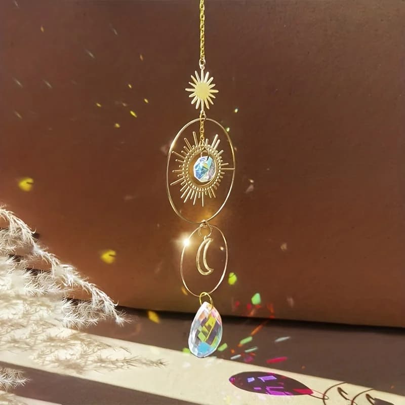 1pc Crystal Suncatcher Decorative Crafts AB Color Crystal Ball Moon Sun Pendant Crystal Garden Decoration