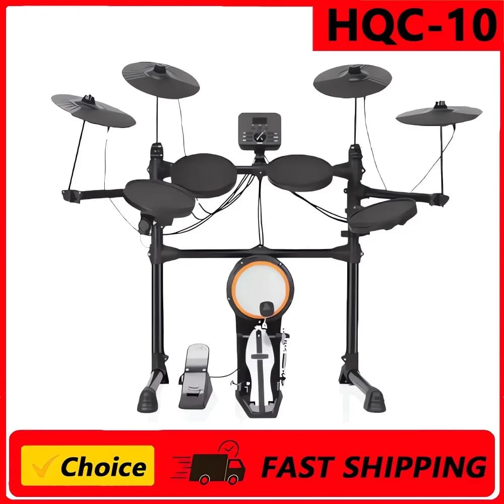 HQC-10 Electronic Drum Set with Real Kick Drum Pedal Convenient 5-drum, 4-cymbal All-silicone Electronic Drum Kit