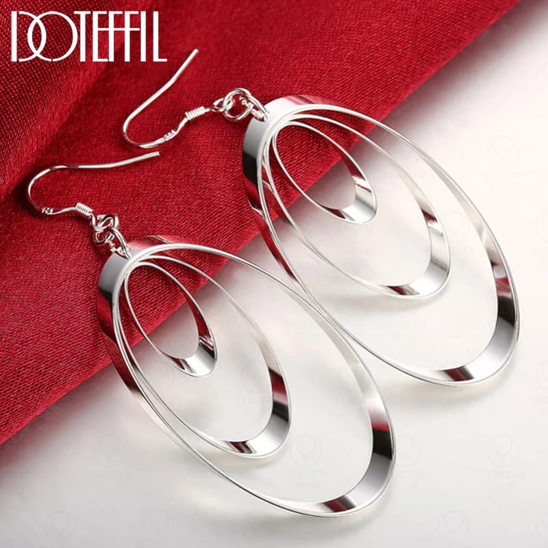DOTEFFIL Orecchini pendenti in argento sterling 925 con tre cerchi rotondi, gioielli da donna, moda, matrimonio, festa di fidanzamento, regalo