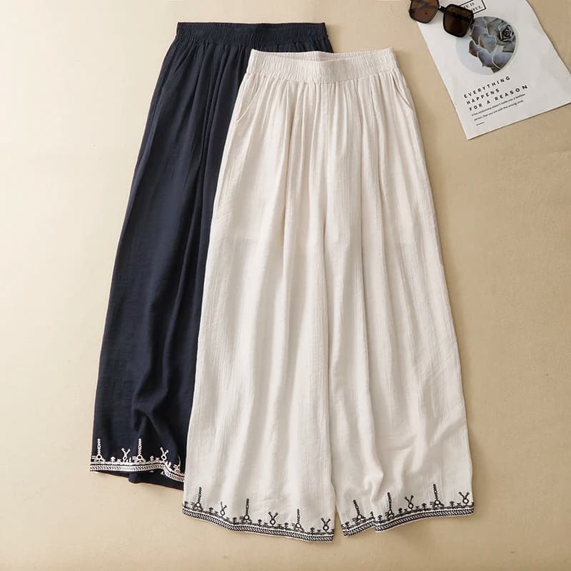 Leggings Artistici Casual da Donna a Vita Alta in Misto Cotone Poliestere Ricamati a Gamba Dritta Nuovo Stile Estivo