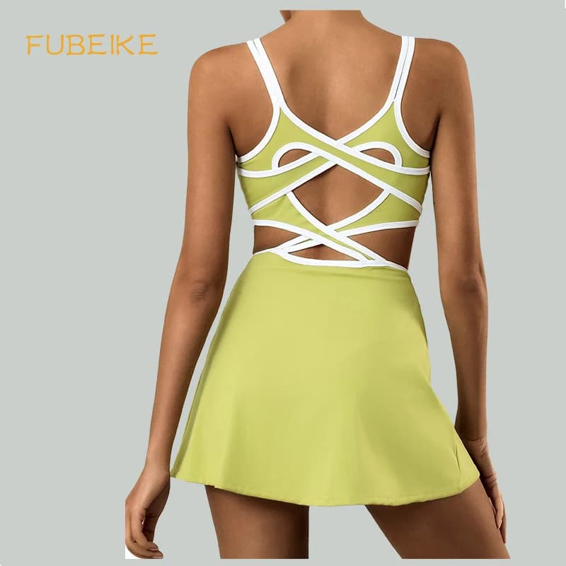 FUBEIKE Abiti da donna Abito sportivo Abbigliamento da golf da donna con imbottitura sul petto Abito posteriore di bellezza ad alta elasticità ad asciugatura rapida
