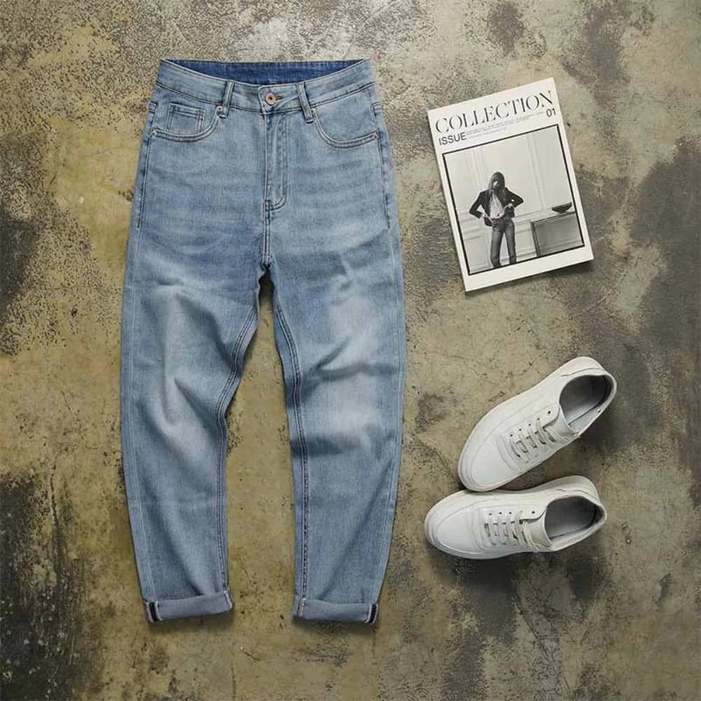 Men winter and summer Korean casual pants in retro jeans with micro-stretch body