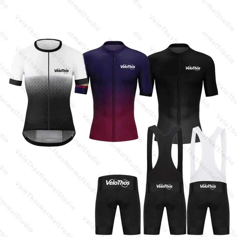 VeloThos Cycling Short Sleeve Set Jersey Kit and Bib Shorts Pro Race Bicycle Clothing Suit Summer MTB Ropa Maillot Breathable