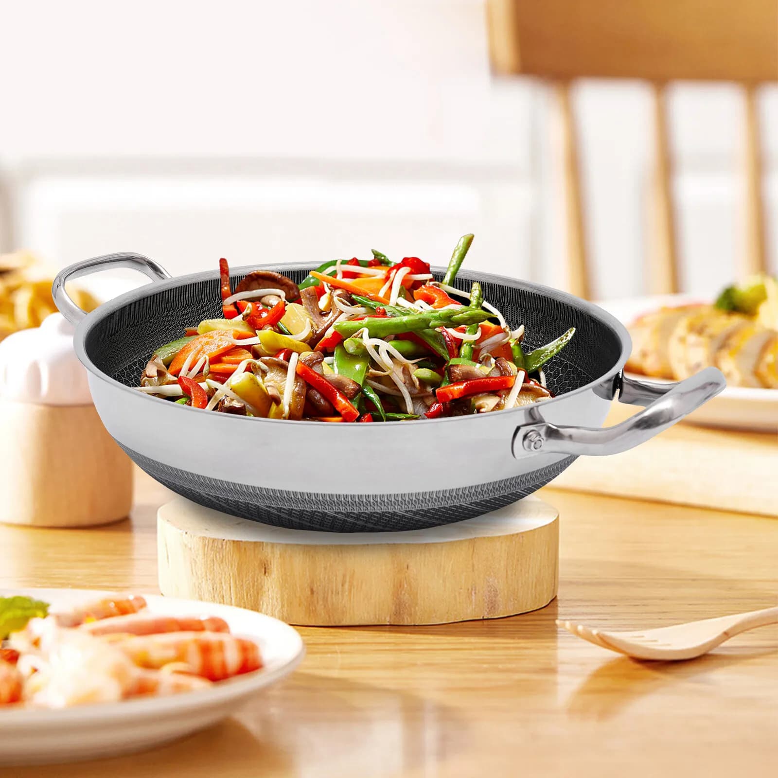 12.5 inch non-stick pan, 316 stainless steel pan with glass lid, healthy kitchen pan compatible with all hob