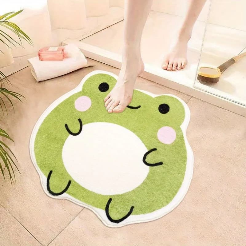 VIKAMA Cartoon Cute Frog Carpet Green Bathroom Mat Cute Entrance Doormat Rug For Bedroom Carpet For Living Room Machine Washable