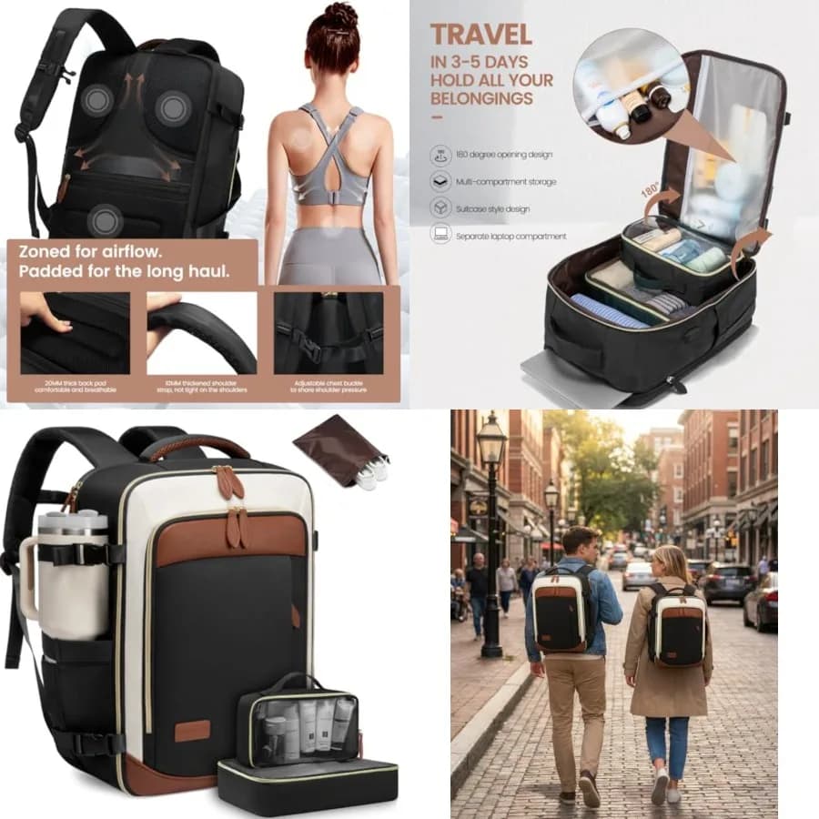 Zaino da viaggio per donna, zaino da viaggio con cubi organizer, borsa da viaggio per oggetti personali approvata TSA, resistente all'acqua per il weekend