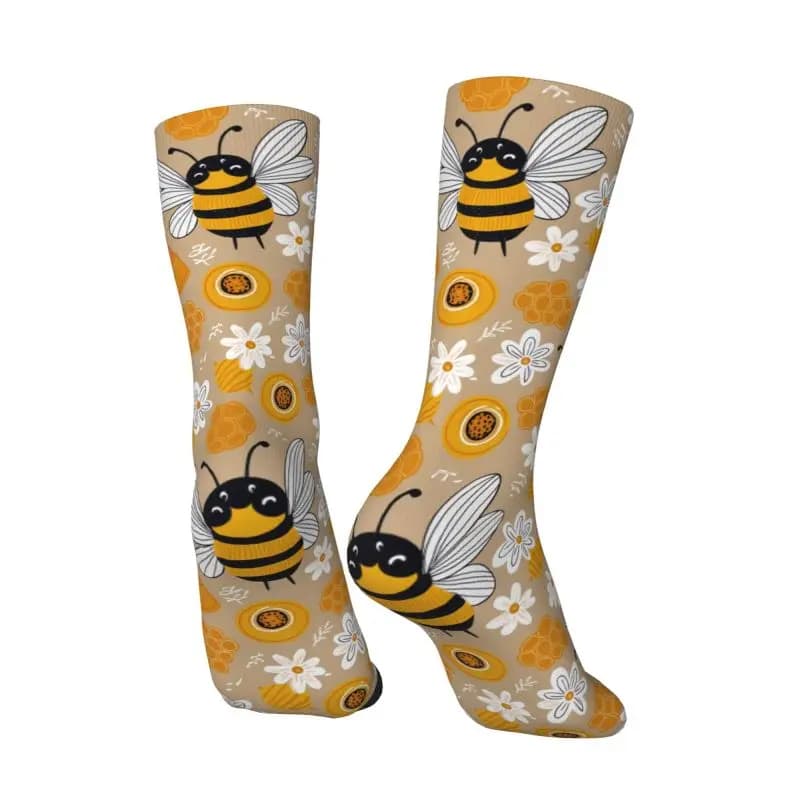 Custom colored socks with pattern bees flowers, man, woman, unisex socks, fantastic elegant socks with 3D print