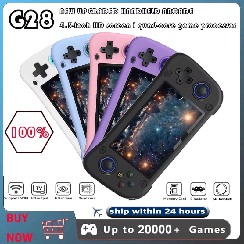 G28 Retro Handheld Video Game Console Linux System 4.3 Inch IPS Screen Portable Pocket Video Player 64GB Games Boy Gift