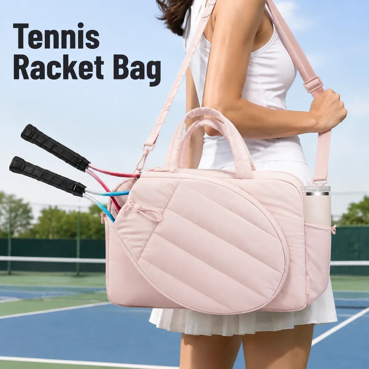 Tennis Racket Bag Large Capacity Crossbody Tote With Shoe Storage And Bottle Pocket For Pickleball Court Weekend Outdoor Travel