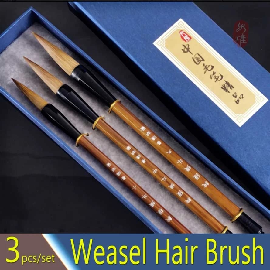 3 pcs/set Chinese Calligraphy Brush Weasel Hair Brushes Pen Painting Drawing Pen Stationary Art Supplies