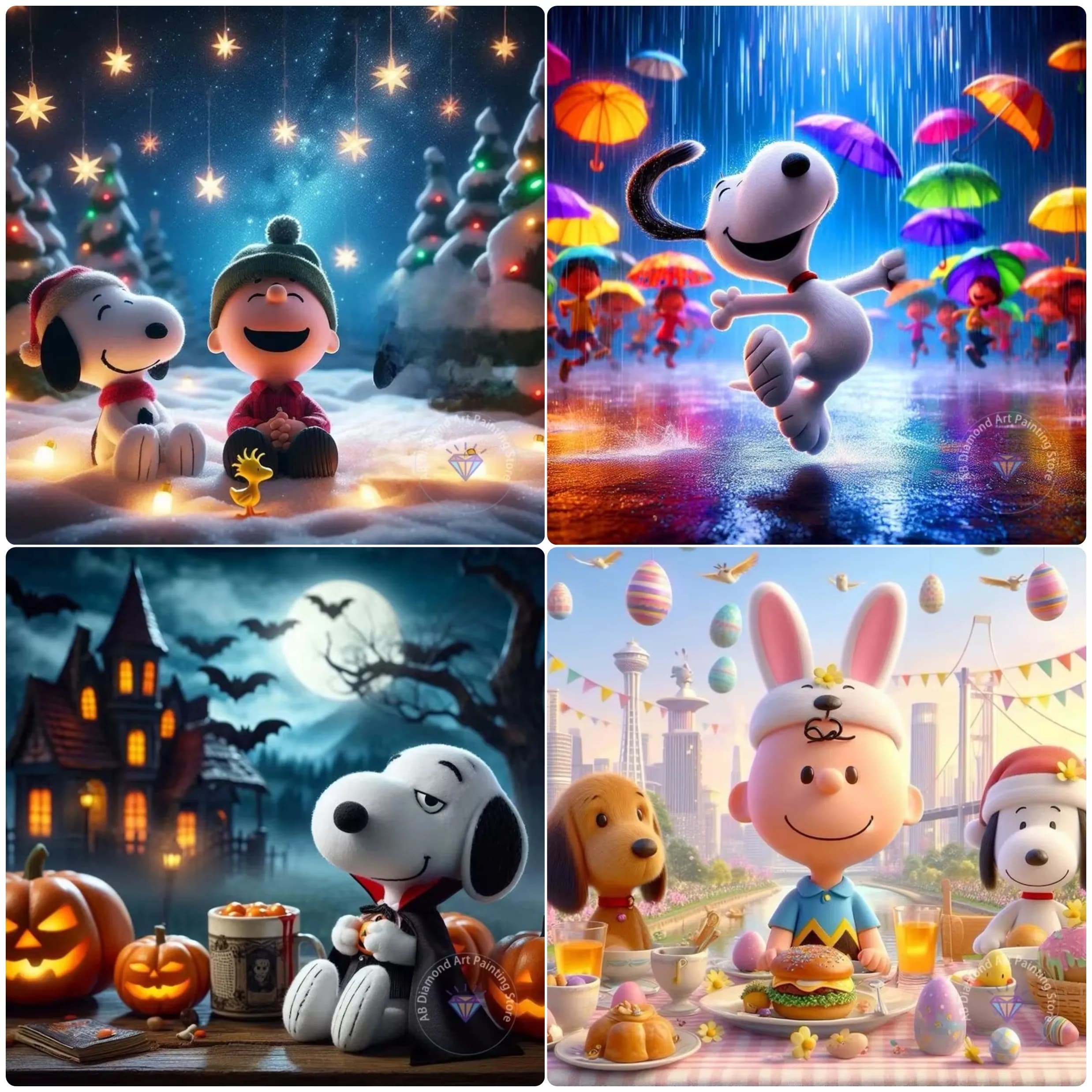 Kit Pittura Diamante 5D Fai da Te Peanuts Snoopy Cartone Animato, Ricamo Diamante Punto Croce, Arte Fatta a Mano, Regalo Artigianale, Decorazioni per la Casa