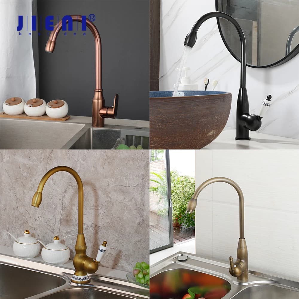 JIENI 360 Rubinetto per lavello da cucina vintage girevole Modalità flusso Rubinetti da cucina monocomando Rubinetti miscelatori ad arco alto caldo freddo