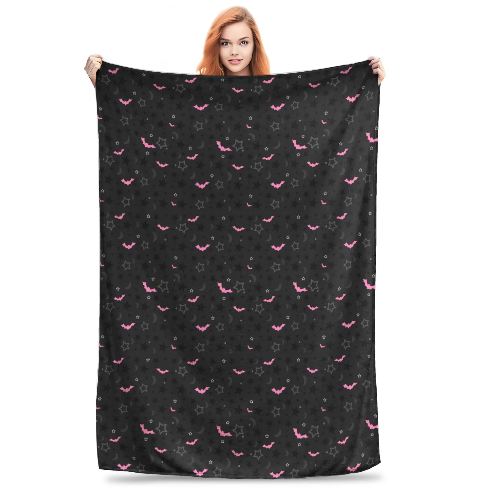 Flannel Throw Blanket Halloween Bat Stars Cartoon Warm Plush Blankets Soft Bedspread for Bed Living room Home Picnic Couch