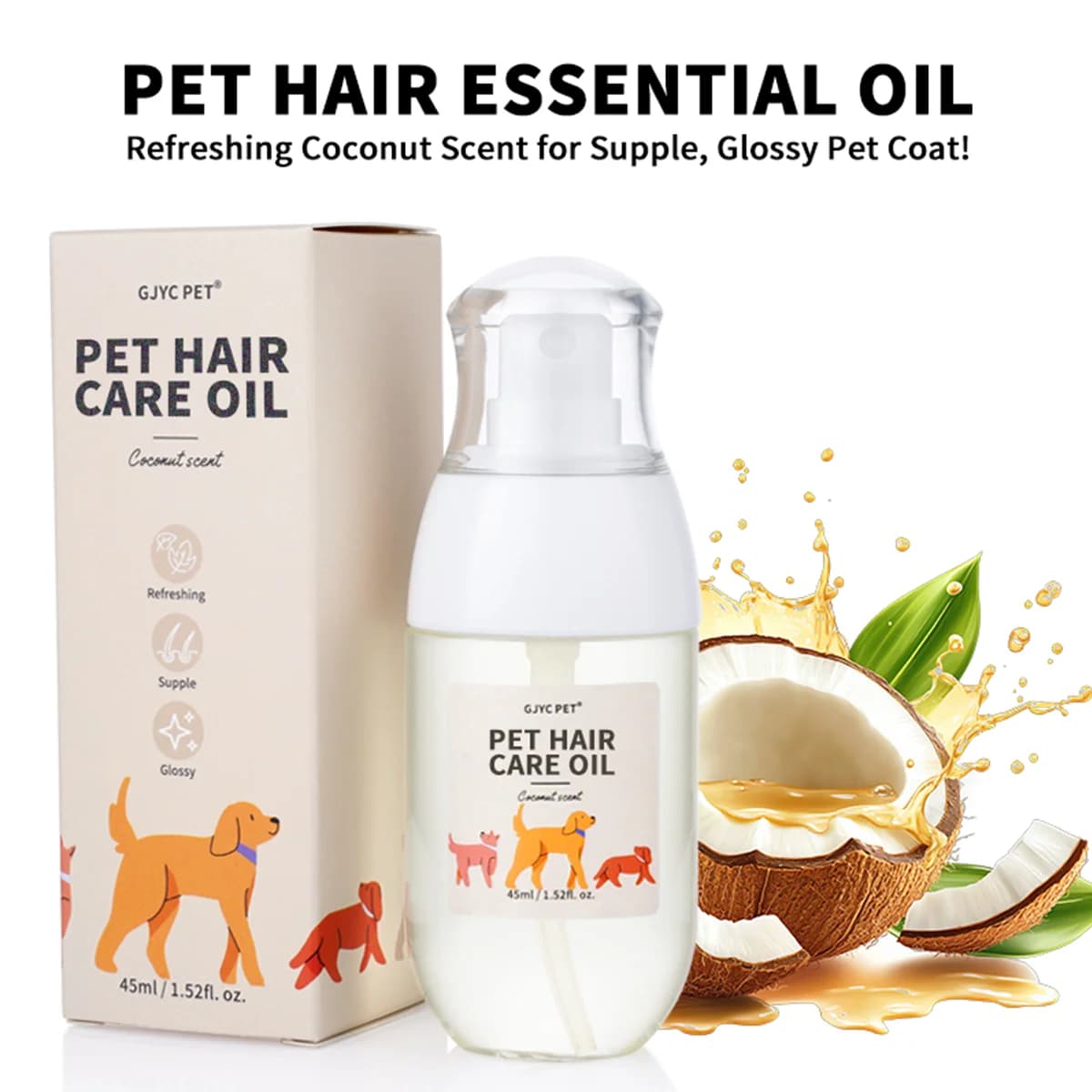 GJYC Spray Olio Essenziale Premium per Peli di Animali Domestici Nutrimento Profondo Lucentezza Radiosa Districante Senza Sforzo per Cani e Gatti