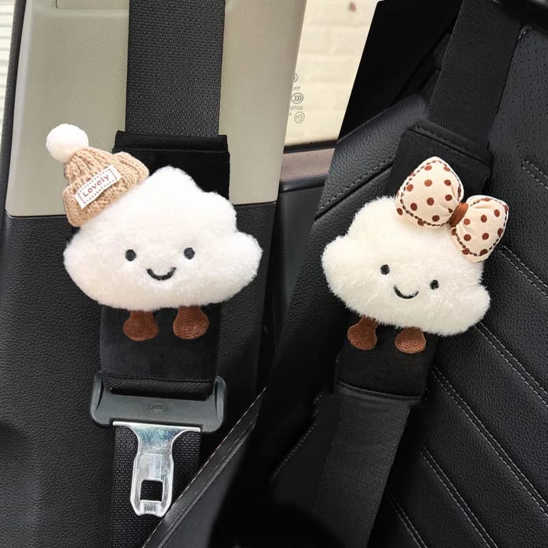 2 Pezzi Copri Cintura di Sicurezza Universale Corto per Auto, Cuscino Protettivo per Spallacci a Forma di Cappello e Nuvola, Supporto per il Collo Auto