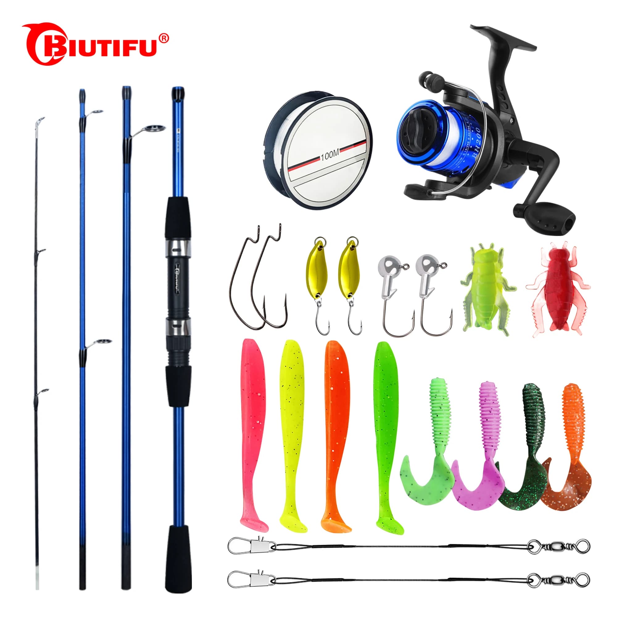BIUTIFU Spinning canna da pesca Set 1.8/2.1m e mulinello 5.2:1 3BB Combo Max Drag 5kg per Freshwater Bass Pike Lure Fishing Phishger