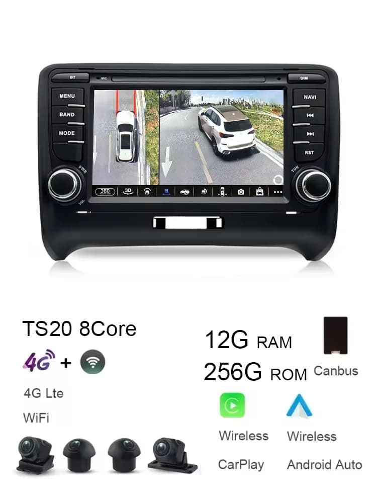 Autoradio multimediale 7" CarPlay Android 15 8 Core 12G+256G con navigatore GPS Bluetooth 4G per Audi TT MK2 8J 2006-2014