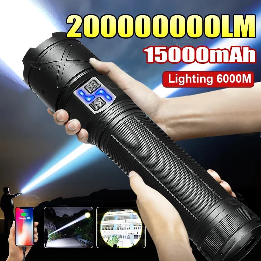 2026 Nuova torcia a LED ultra luminosa Torcia zoom ricaricabile USB Torcia tattica a lungo raggio 6000M Lampada da lavoro per pesca da campeggio