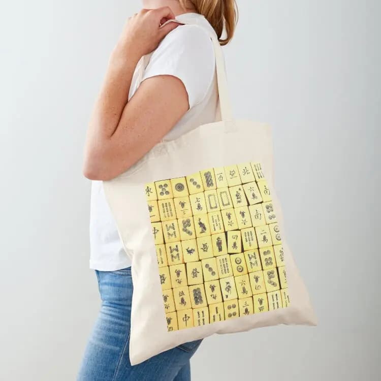Borsa tote con motivo Mah-Jong Game Tiles, borsa tote grande, borsa tote in tela, borsa a mano da donna