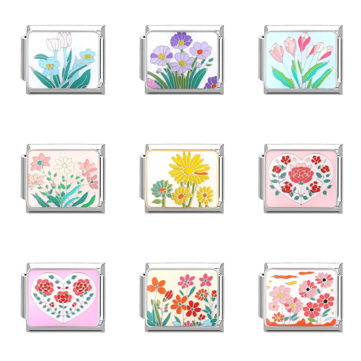 WG 1pc braccialetto modulare italiano fatto a mano fiore rosa viola ciondolo pianta di lino adatto gioielli collana ad anello modulare moda fai da te