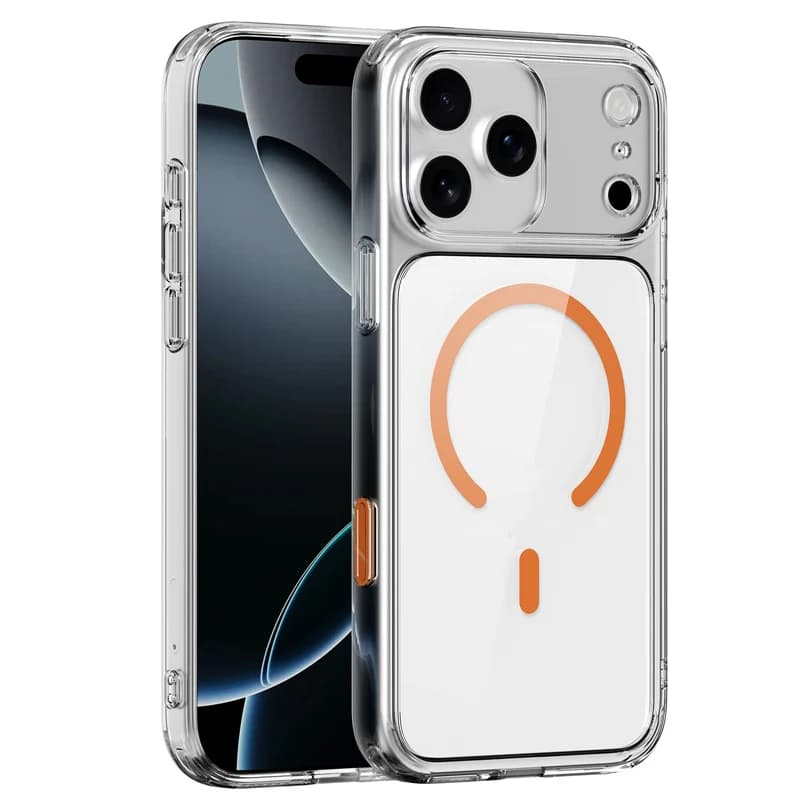 Cover Rigida Antiurto con Tasto Fotocamera Touch Originale Trasparente per Custodia MagSafe per iPhone 17 Air 17Pro 17Pro Max con Ricarica Wireless