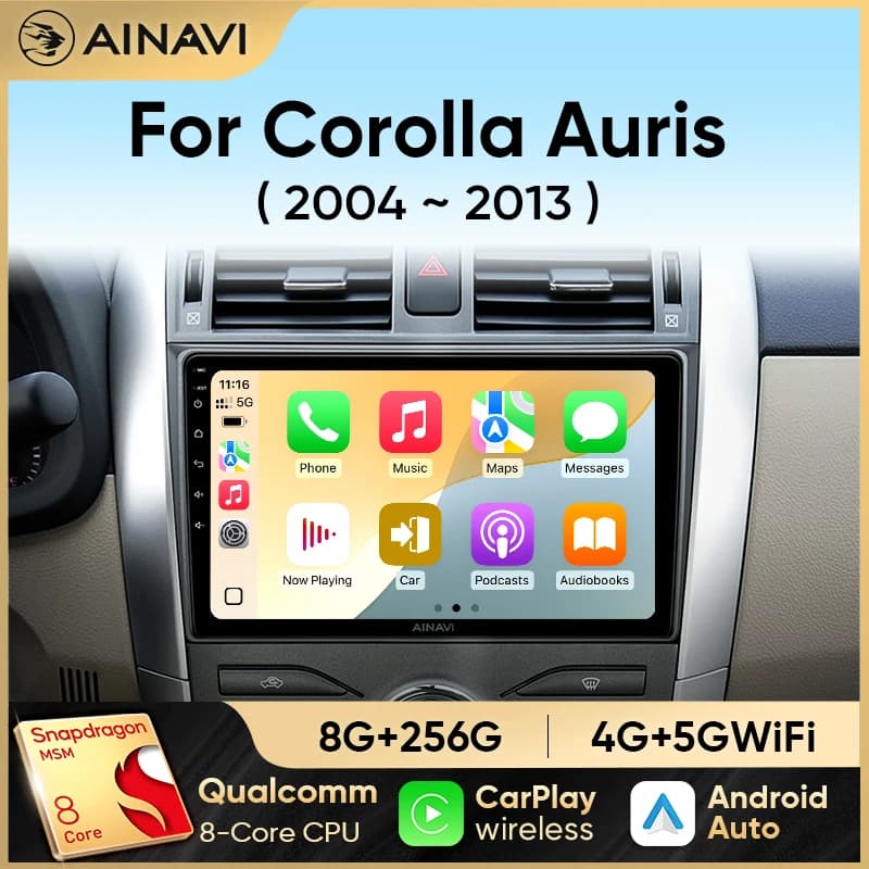 Lettore Multimediale per Auto Ainavi per Toyota Corolla E140/150 Auris E180 2004-2013, Carplay Android Auto Radio 4G DSP 2 Din