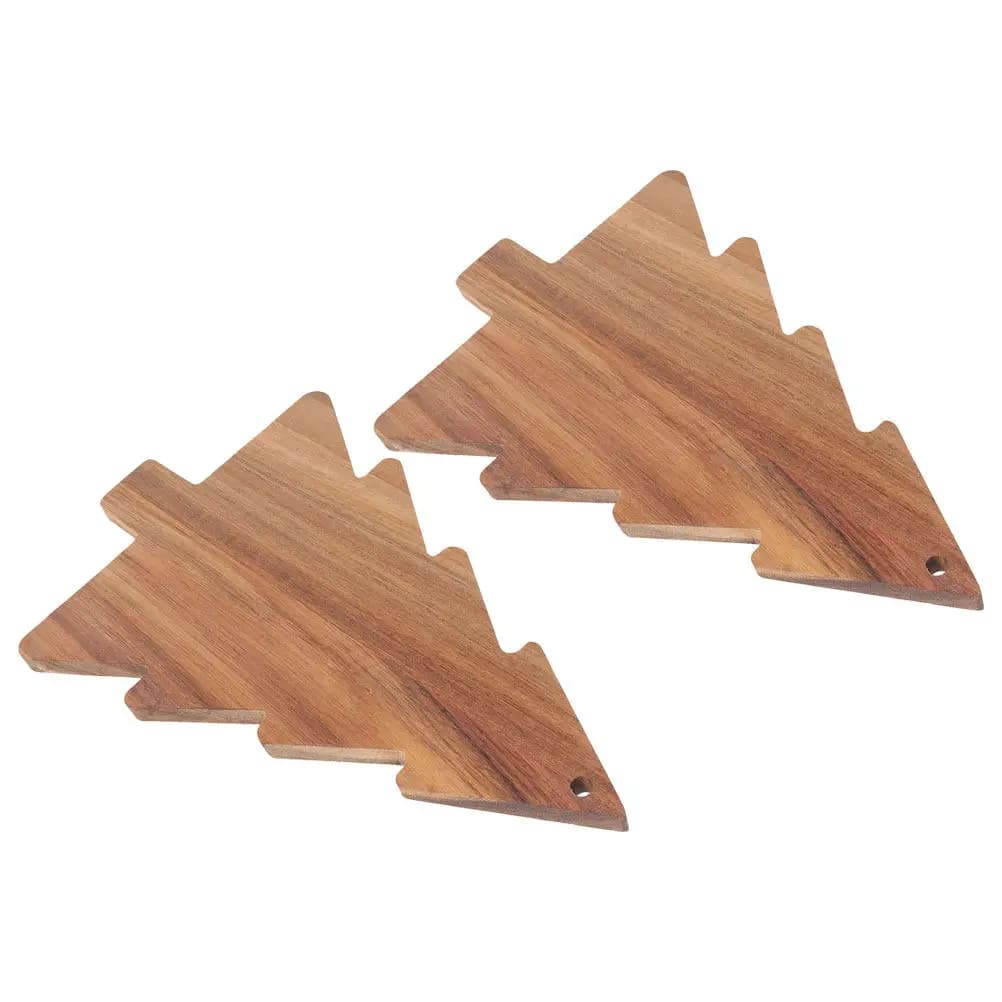 Set di 2 Taglieri Natalizi a Forma di Albero, Vassoio in Legno per Servire, Tagliere per Sushi, Snack, Frutta e Pane