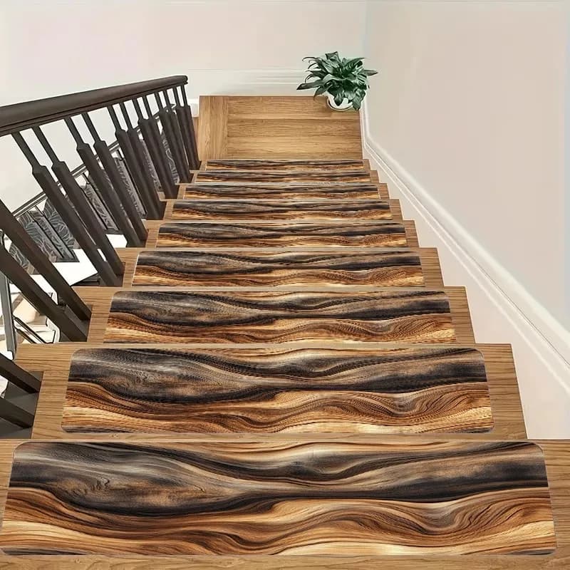 Tappetini per Scale con Motivo Effetto Legno, Riutilizzabili e Lavabili, Tappetino per Scale Interne in Legno per Decorazione d'Interni
