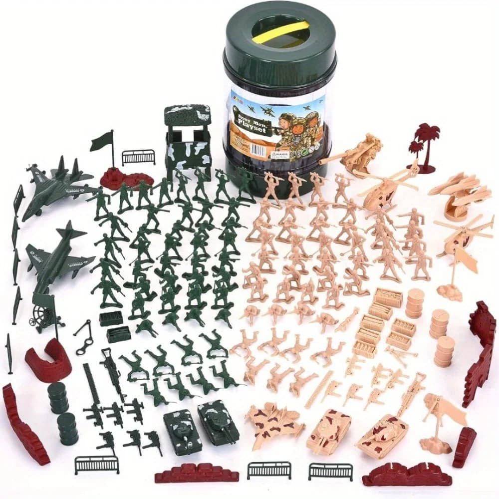 Set da Gioco Militare da 164 Pezzi, Soldatini in Secchio, Action Figure dell'Esercito, Gruppo di Battaglia Deluxe con Aerei