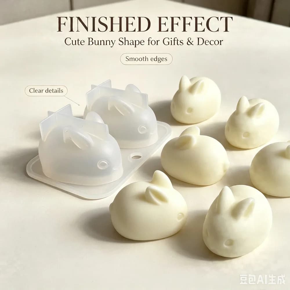 3D Mini Rabbit Silicone Mold Food Grade 2-Cavity Bunny Mould for Candle Making Soap Chocolate Fondant Cake Decor DIY Handicraft