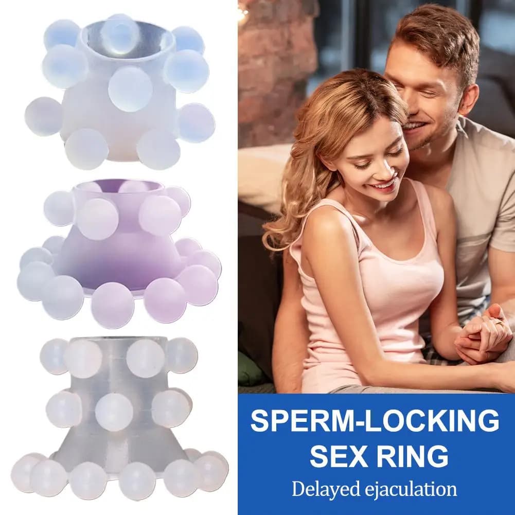 Anello sessuale con blocco dello sperma Anello per pene in silicone Perline Clitoride Stimolare l'eiaculazione ritardata maschile Massaggio del punto G Giocattoli sessuali