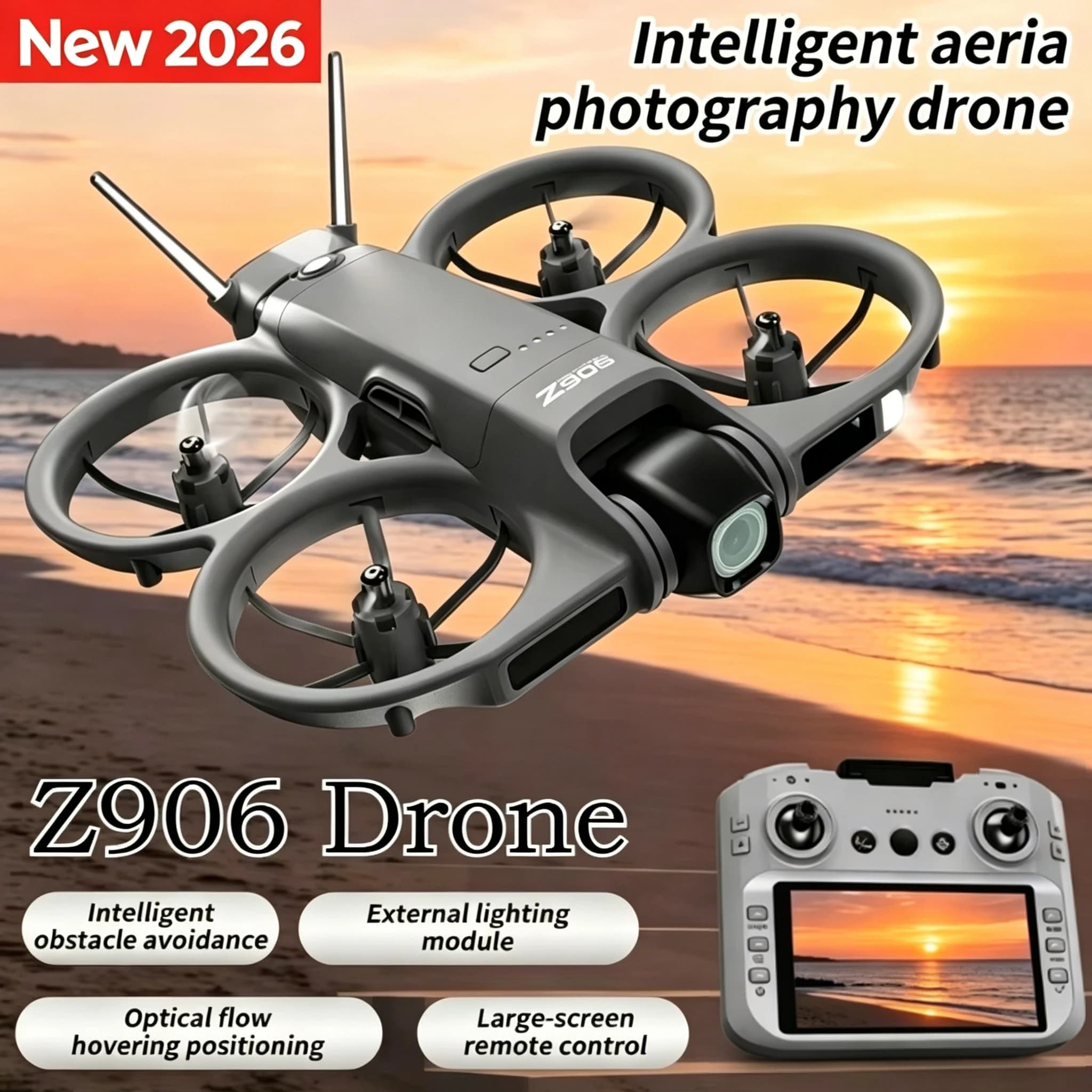 Z906 New Mini FPV Drone Big Screen Remote 180° Electric Adjust 4K Camera 3-Side Obstacle Avoidance Optical Flow With Landing Pad