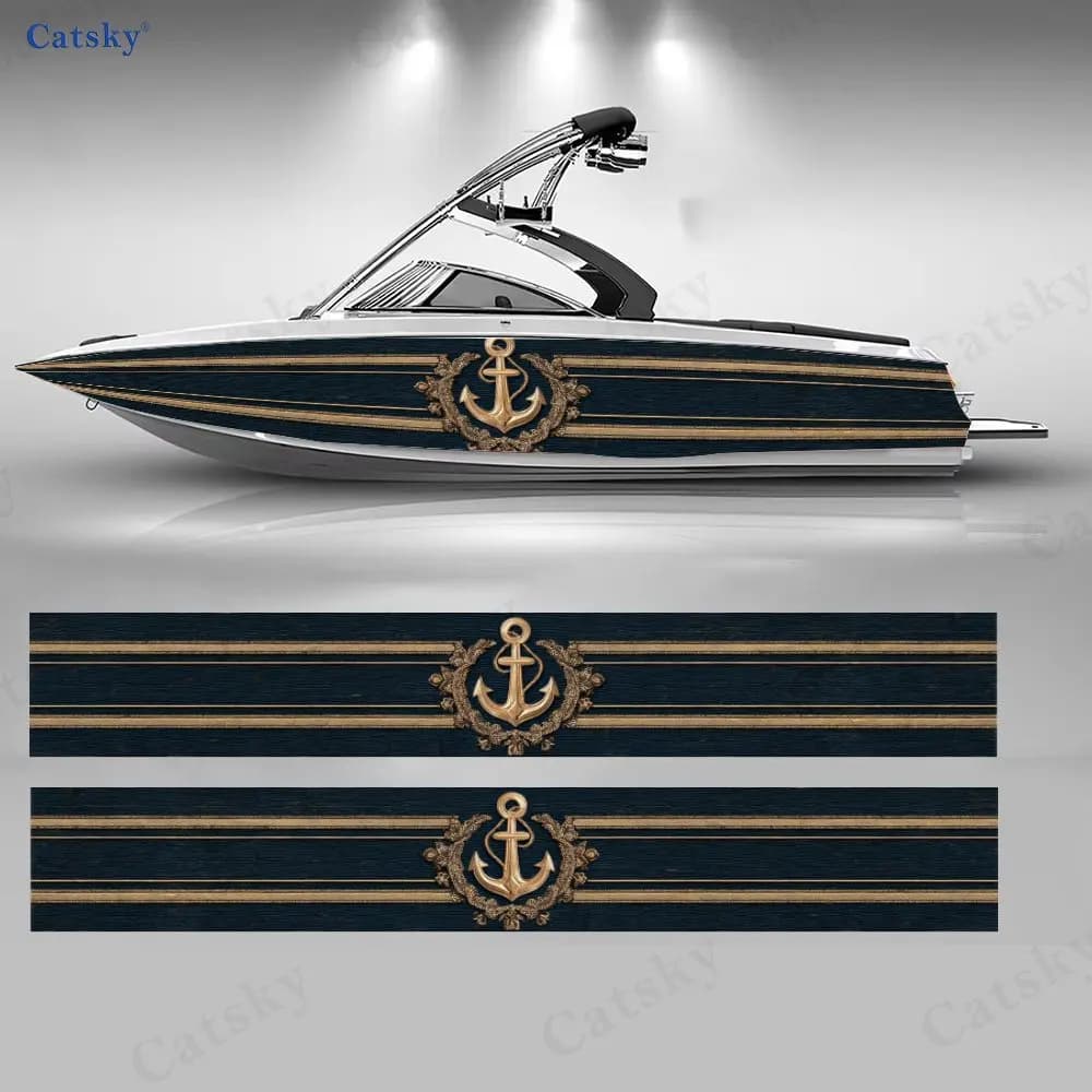 Adesivi per Barche Blu Scuro con Ancora e Corda Nautica, Decalcomanie in Vinile Impermeabile in PVC per Barche da Pesca, Design Durevole ed Elegante