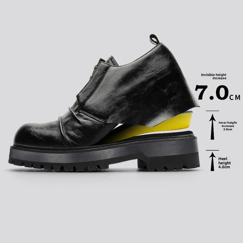 7CM Hidden Height Increasing Leather Oxford Shoes Men Pleated Wrinkle Chunky Sole Derby Shoes Punk Gothic Platform Footwear 2026