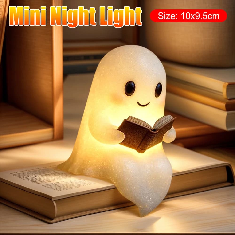 Fantasma di Halloween LED Luce notturna Ornamenti da tavolo Fantasma carino Lampada da lettura per libri Decorazioni di Halloween per lo studio della camera da letto di casa