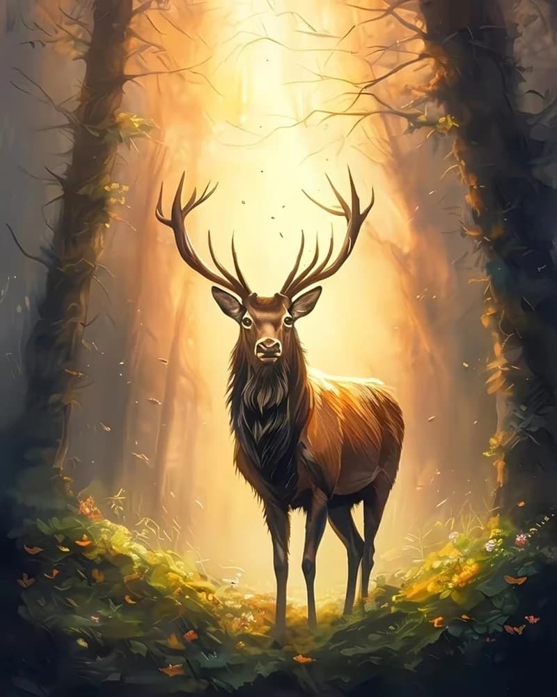 Oil Painting By Numbers Reindeer Forest Digital Oil Painting Animal DIY Kit for Adults Acrylic Paint on Canvas Home Decoration