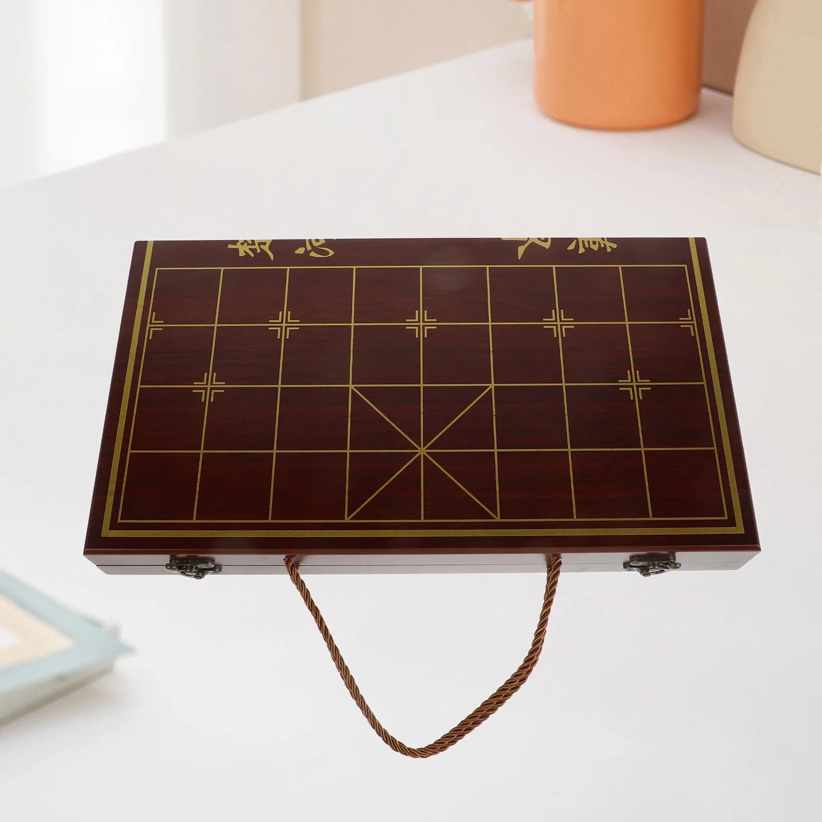 1 set 1 Set di scacchi cinesi in legno portatile Scatola di immagazzinaggio a doppio scopo per viaggi Xiangqi Set di scacchi per bambini Intrattenimento