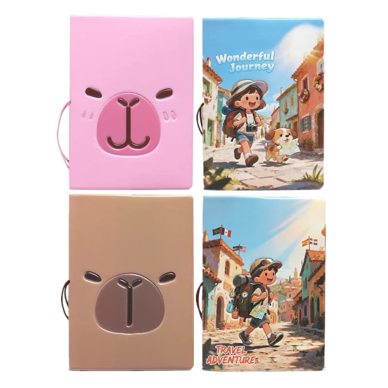 Porta Passaporto 3D Goffrato con Elastico, Custodia da Viaggio per Passaporto con Stampa Capibara per Ragazze e Ragazzi, Portafoglio da Viaggio, Porta Biglietti e Carte