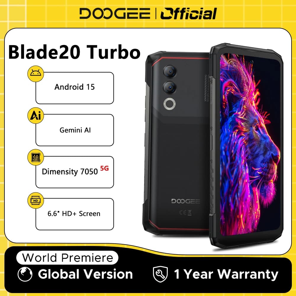 Versione globale DOOGEE Blade20 Turbo 5G Telefono robusto Android 15 Gemini Al 10300mAh Batteria 6.6 ''HD + 8GB 256GB NFC Smartphone