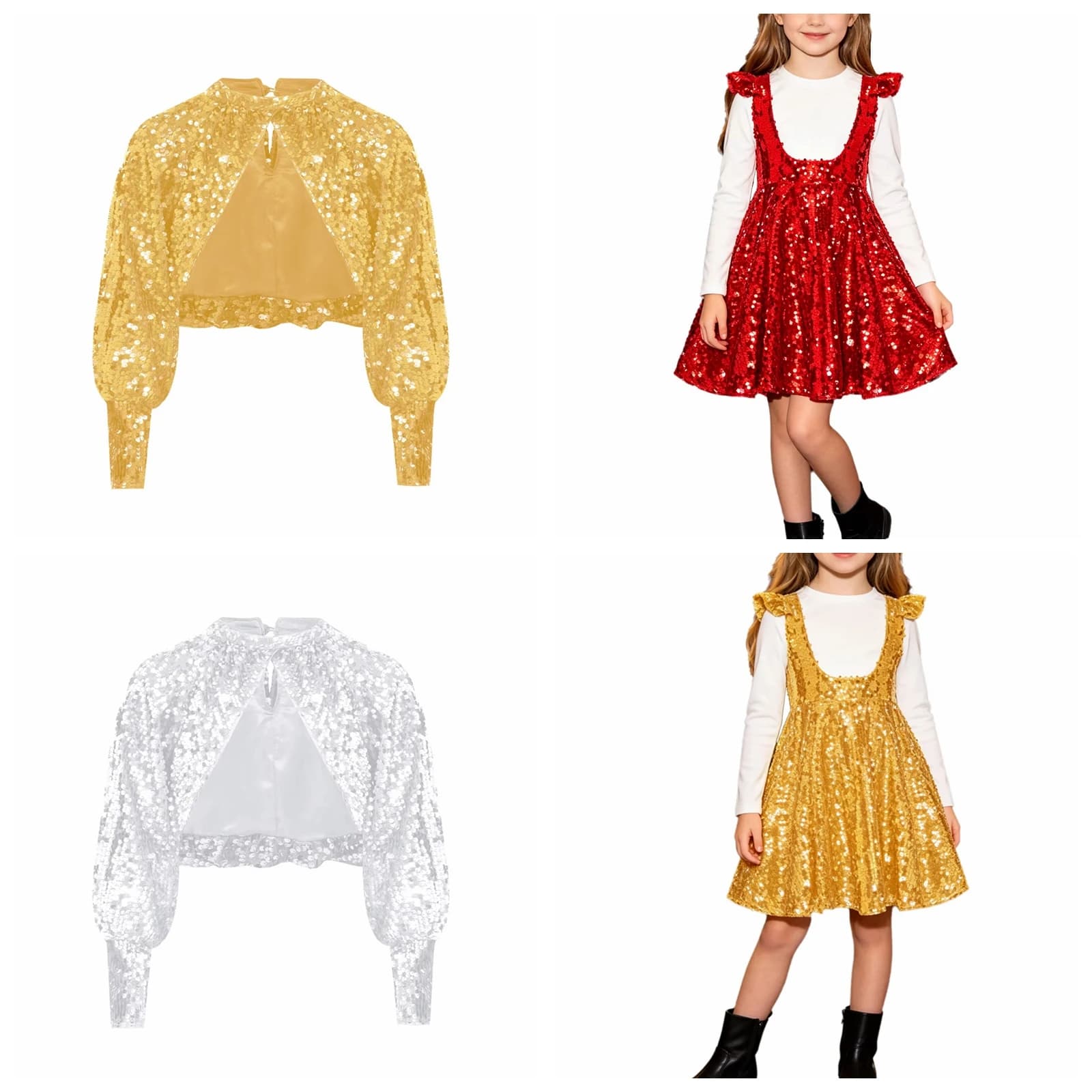 Abiti da ballo scintillanti per bambine, costumi da discoteca con paillettes, gonne con volant e bretelle per spettacoli teatrali
