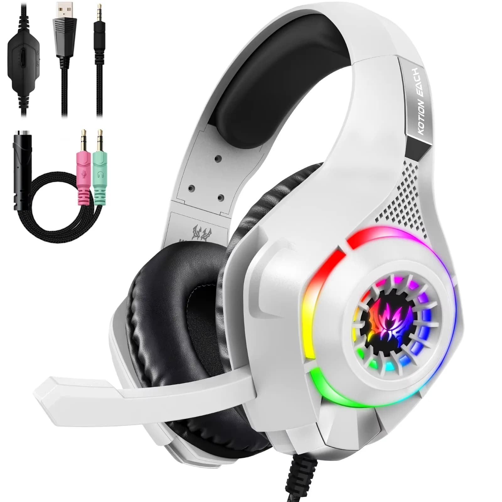 Cuffie da gioco stereo GS410 cablate con microfono Luce a LED con cancellazione del rumore per Ps5 Ps4 Pc Xbox One Switch