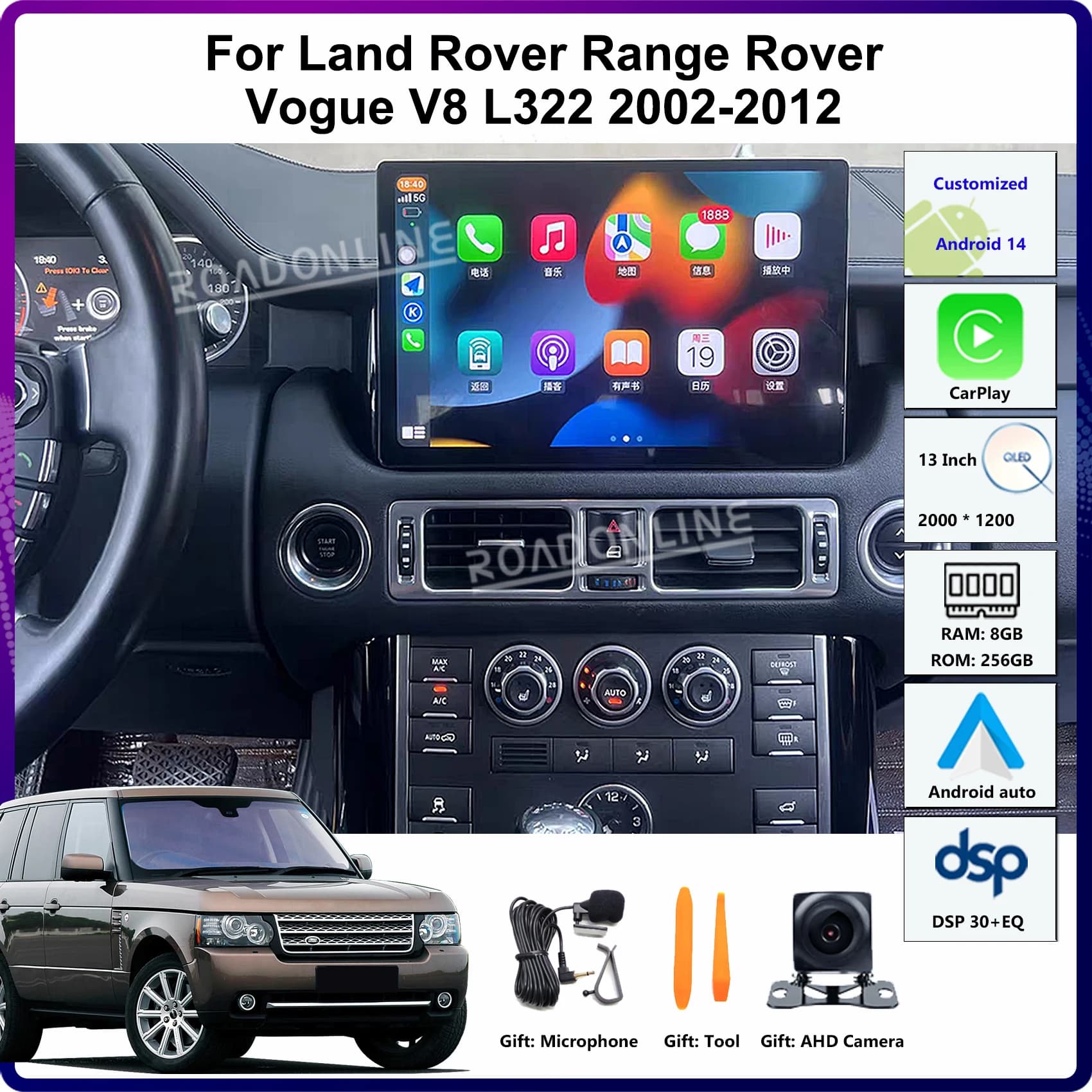 13" For Land Rover Range Rover Vogue V8 L322 2002-2012 Car Multimedia Player Radio Receiver 1920*1200 GPS CarPlay Supports 4*4