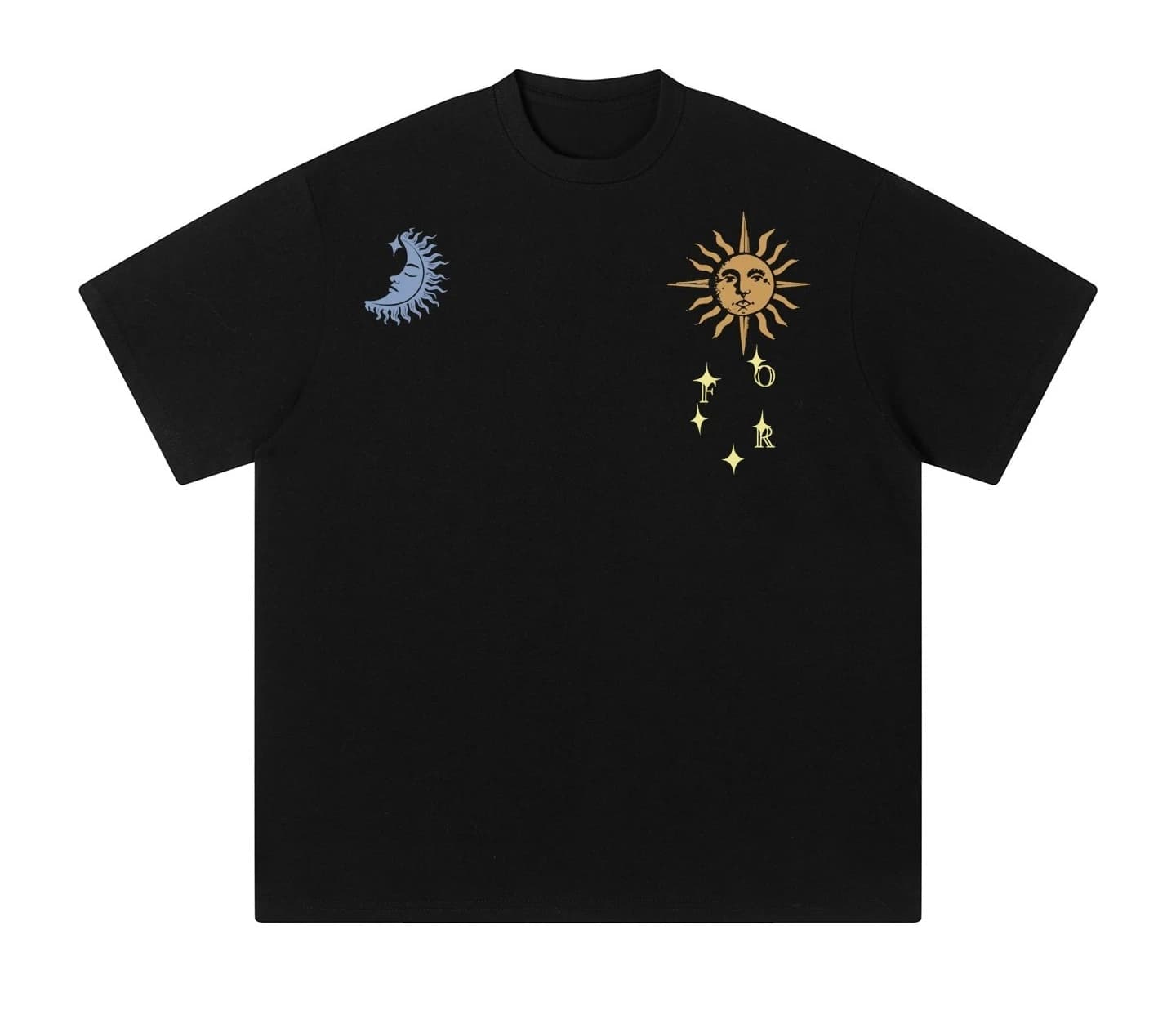 T-shirt alla moda con stampa Sole e Luna a maniche corte per uomo e donna, top in puro cotone pesante e ampio