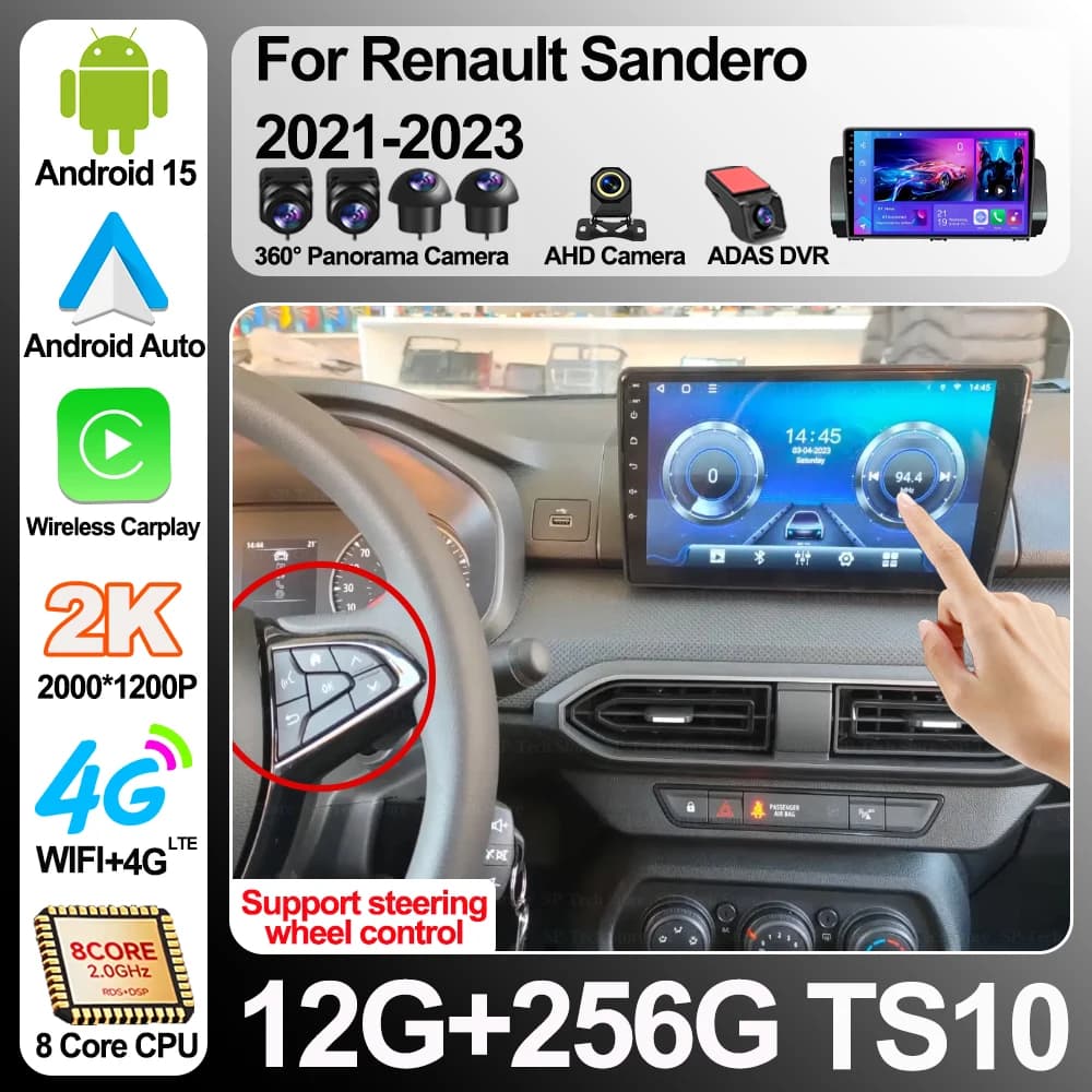 Autoradio per Renault Sandero 2021-2023 Android 16 Lettore video multimediale Auto Mirror Link Navigazione GPS Touch Screen 2din 5g