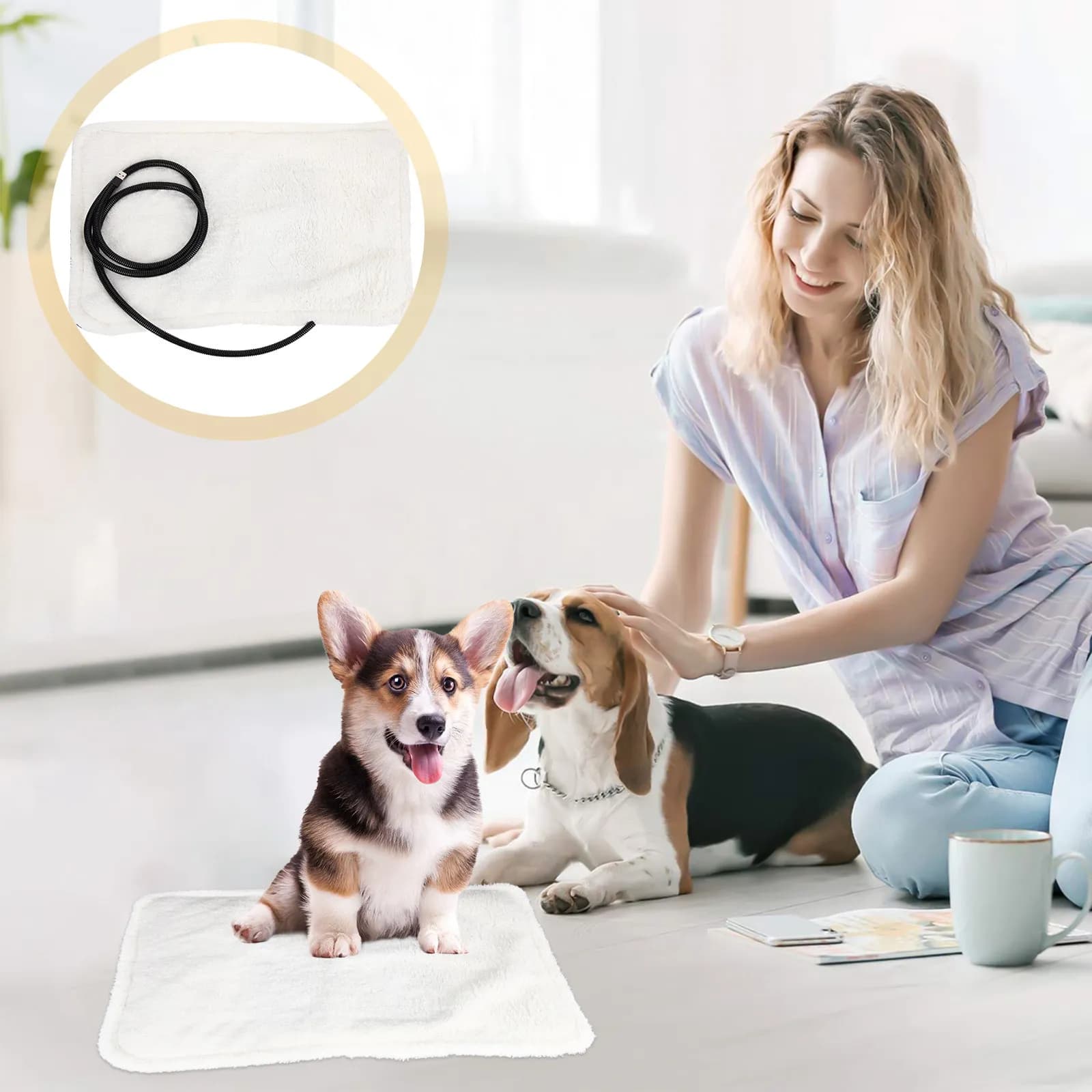 Tappetino Riscaldante per Animali Domestici Premium, Coperta Riscaldata USB per Cani Piccoli, Tappetino Elettrico con Controllo Termostatico Sicuro per l'Inverno