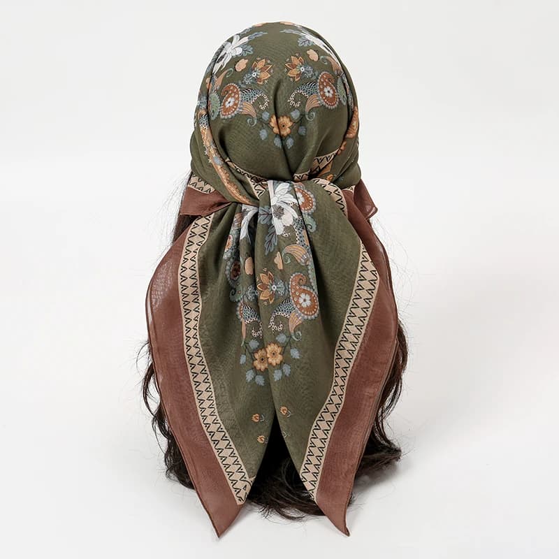 New Muslim Square Hijab Scarf Print Cotton Turbans Thick Hood For Night Beret Hair For Sleeping Solar Protection Elastic Bandana 90x90 cm