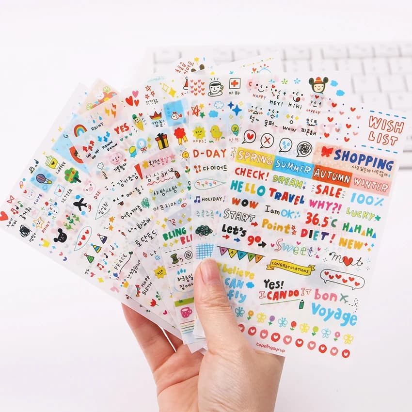 6 pezzi/set Kawaii carino disegno mercato pianificatore libro diario decorare adesivi di cancelleria PVC trasparente scrapbooking