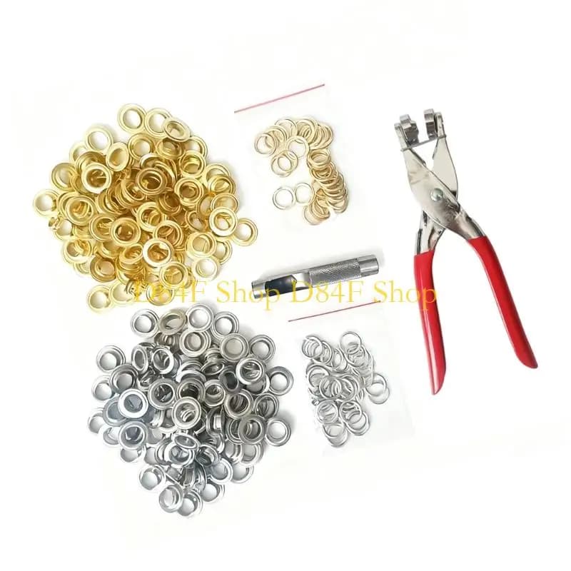 D84F 12mm Metal Eyelet Set with Punching Tool 200pcs Iron Fasteners Twin Color Choice